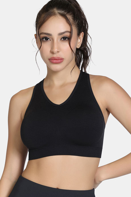 Zelocity Medium Impact Seamless Sports Bra - Jet Black — image 2